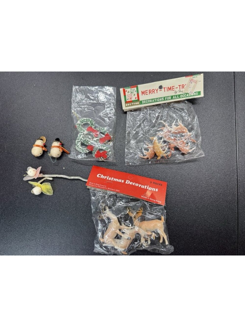 Lot of Vintage Christmas Craft Supplies Miniature Deer Wreaths Snowman Angels
